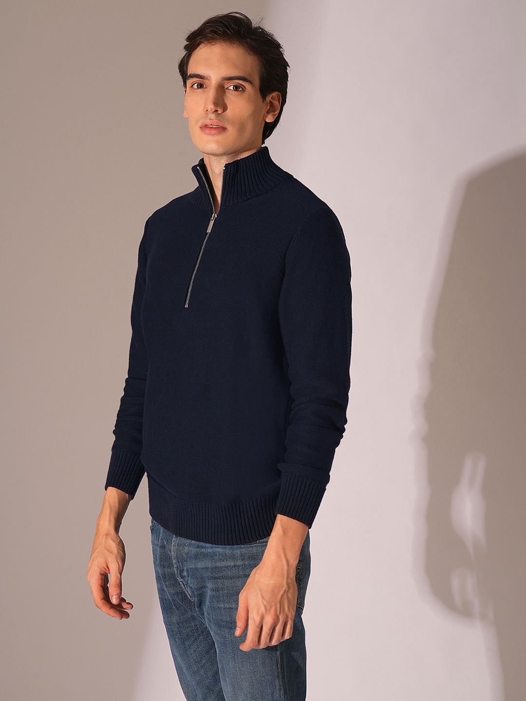Half Zip Wollpullover Mann Buy Dark Blue Half Zip Pullover Online